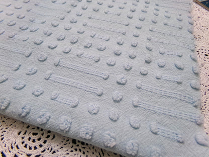 Light Blue Vintage Chenille Fabric, Polka Dot & Dash Design, 18x24" Piece