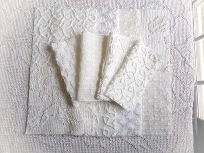 white vintage 6" chenille squares, set of 12 quilt blocks in a classic selection of popular patterns for sewing & crafts