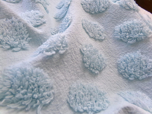 Refreshing Aqua Vintage Style Chenille Bedspread Fabric Coin Dot Pops 18x24"