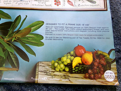 Fun Foodie GOURMET ALPHABET SAMPLER Embroidery Vintage Paragon 0653 Kitschy Kitchen Stitchery Kit