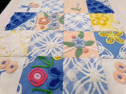 Summer Floral Vintage Chenille Fabric Squares Set, 16 Quilt Blocks, 6" x 6" inches each, for Quilting, Sewing, DIY Pillows