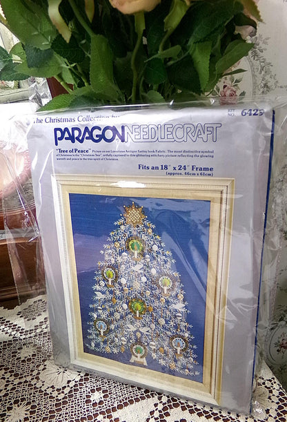 TREE of PEACE Vintage Crewel Embroidery Kit Paragon Needlecraft 6429 Christmas Wall Art June McClean
