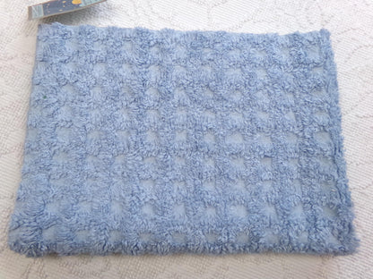 Blue Windowpane Vintage Chenille Fabric, tufted geometric square design, sewing craft quilt material, 18" x 25" piece