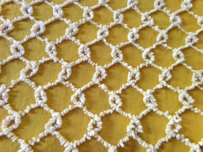Hippie Vintage Chenille Fabric in Butterscotch Gold with White Chicken Wire Design, 100% Lightweight Cotton, 20" x 24" inch piece