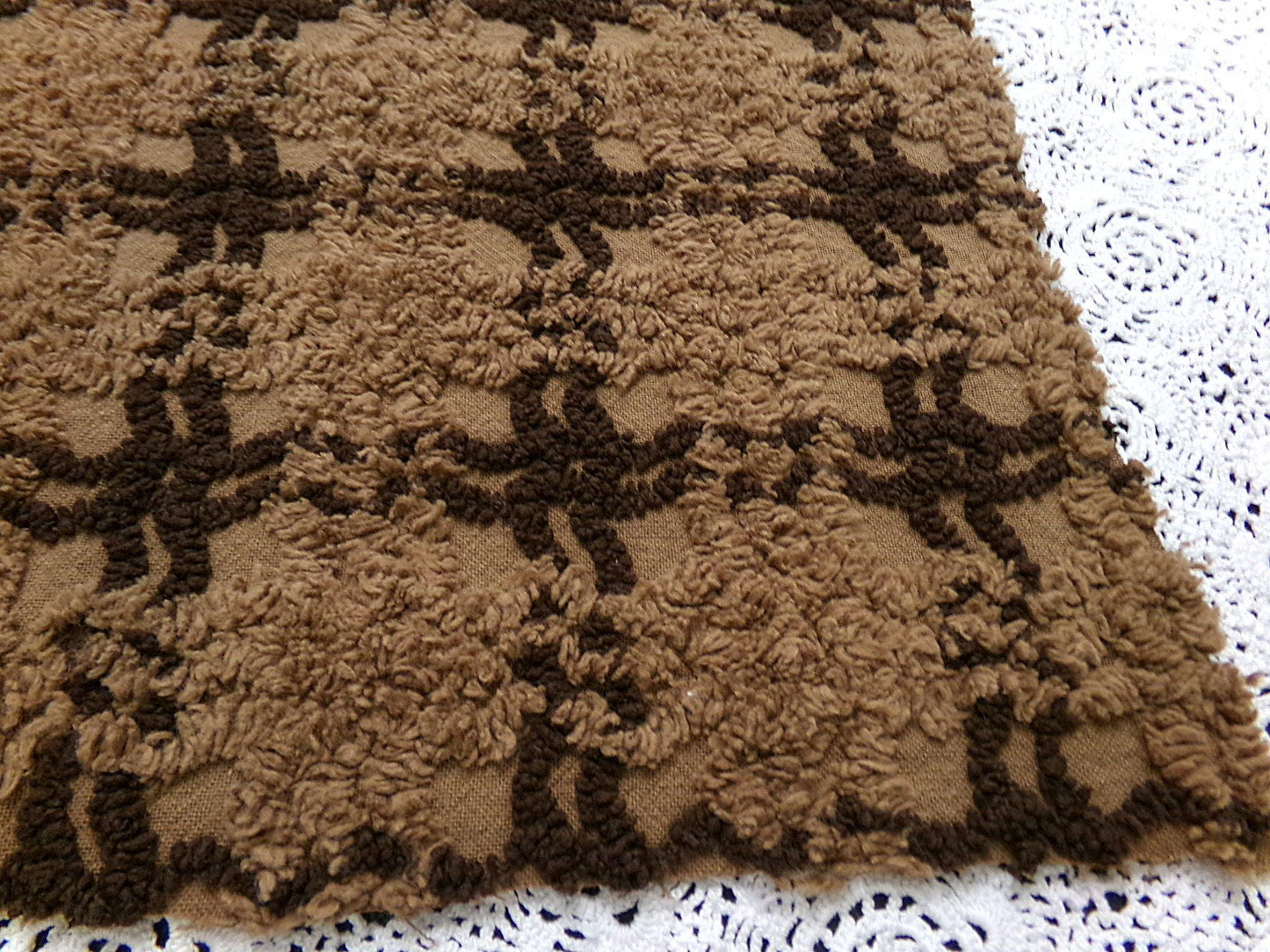 vintage chenille bedspread fabric tonal chocolate cake 14.5x22" piece