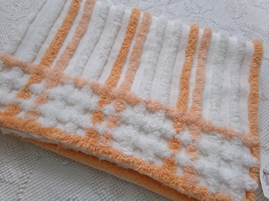 Peach & White Striped Vintage Chenille Fabric, versatile sewing craft quilt material, 18" x 25" piece