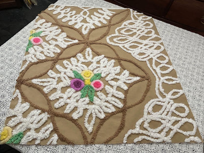 Sculpted Vintage Chenille Fabric 27x24" Piece Chocolate Brown & White