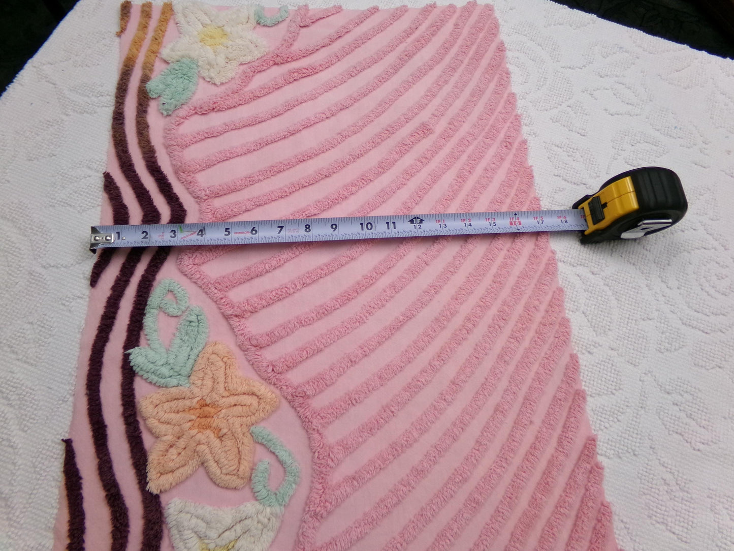 Shabby Sweet Vintage Chenille Fabric, Pink Floral Sewing & Quilt Material, 16" x 25" piece