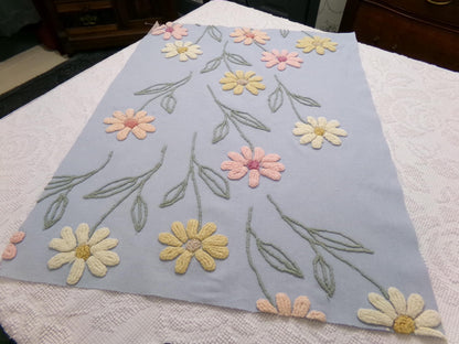 Scattered Daisies Vintage Chenille Bedspread Fabric, Shabby Blue Sewing Material, 19" x 25"