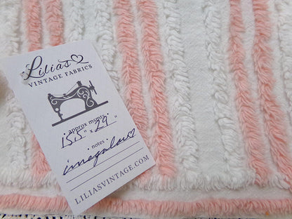 vintage chenille bedspread fabric summer peach white stripes 15.5x29" piece