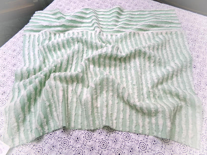 Vintage Mint Green Chenille Bedspread Fabric, White Multidirectional Stripe 24x21"