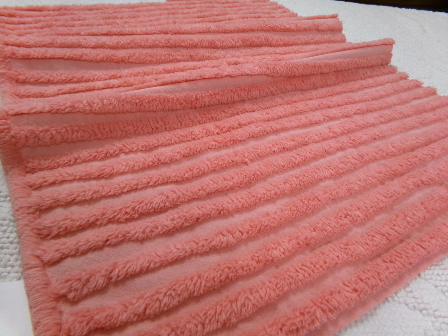 Melon Striped Vintage Chenille Bedspread Fabric, Tufted Peach Stripes, 17" x 24"
