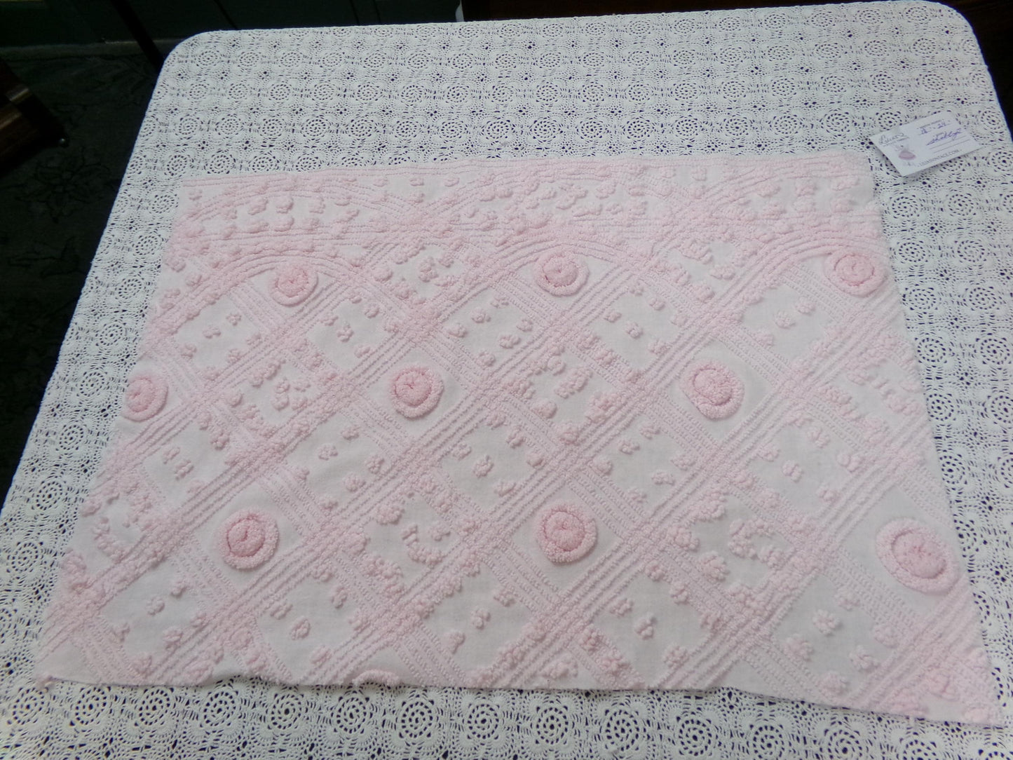 Dreamy Pink Vintage Chenille Fabric Donut Dots Sewing Material 18" x 24"