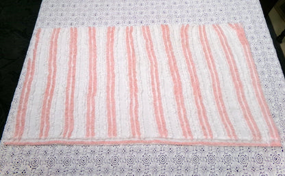 vintage chenille bedspread fabric summer peach white stripes 15.5x29" piece