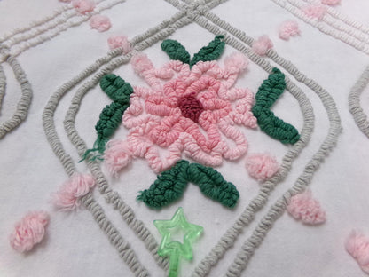 Dove Grey Pink Rose Vintage Chenille Bedspread Fabric Quilt Sewing Material 15" x 24"