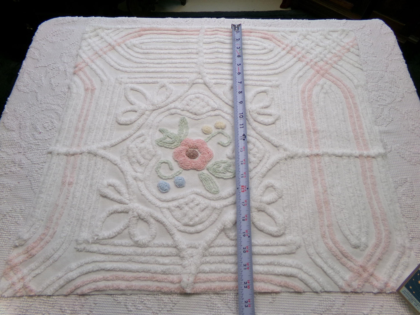 cottage style vintage chenille fabric, dimensional floral design 24" x 21" inch piece craft & sewing material