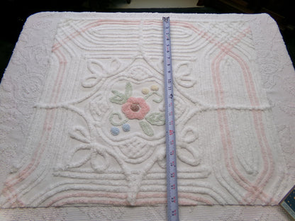 cottage style vintage chenille fabric, dimensional floral design 24" x 21" inch piece craft & sewing material