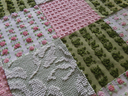 Olive & Rose Chenille Fabric Squares, Set of 16 Vintage Quilt Blocks, 6" x 6" inches each, for Quilting, Sewing, Pillows