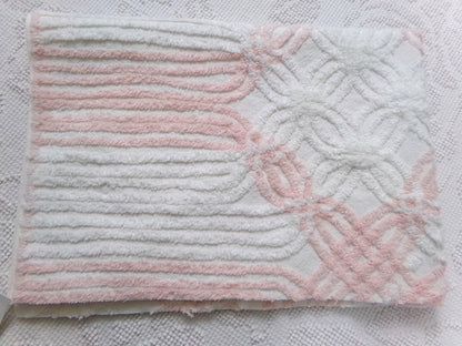 Pink & White Vintage Chenille Fabric, geometric craft quilt material, 27" x 19"