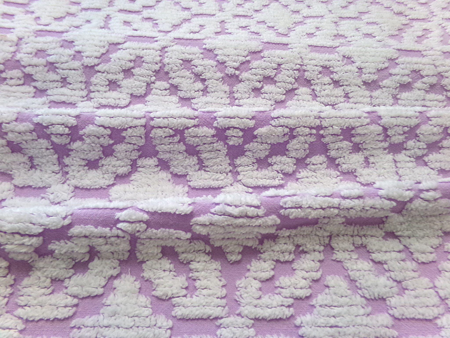 White Lilac Petals Vintage Chenille Bedspread Fabric 20x24"