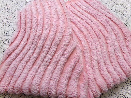 Cotton Candy Pink Vintage Chenille Bedspread Fabric Ultra Plush Ripple Tufts 13x23"