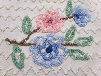 Vtg Chenille Bedspread Fabric Floral Seersucker Zig Zag 24x28" Sewing Material