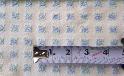 Tiny Blue Rosebuds Vintage Chenille Quilt Fabric, 18" x 21" inch Piece Lightweight Mini Roses