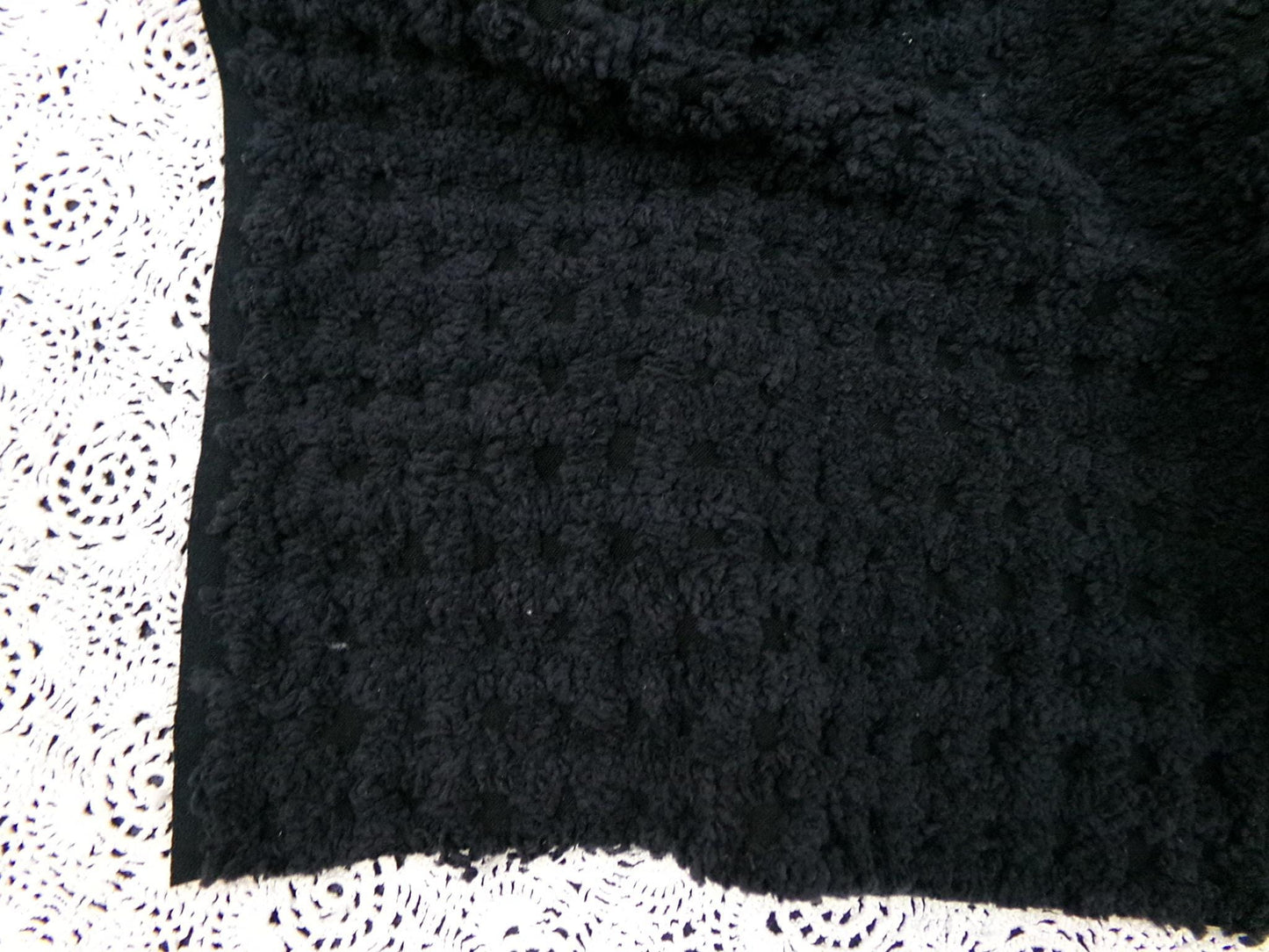 Black Vintage Chenille Fabric 18x24" Plush Waffle Grid Quilt Material