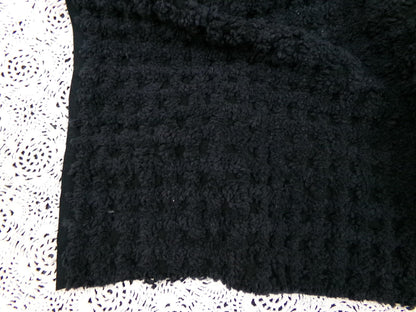 Black Vintage Chenille Fabric 18x24" Plush Waffle Grid Quilt Material