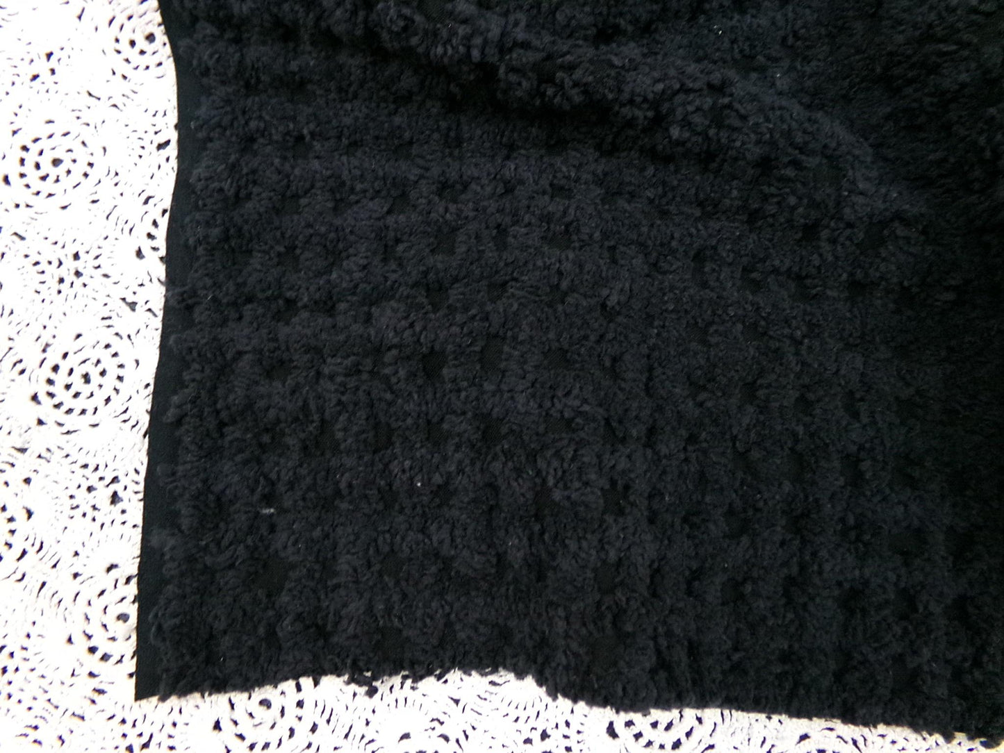 Black Vintage Chenille Fabric 18x24" Plush Waffle Grid Quilt Material