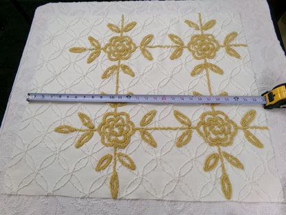 Vintage Tufted Chenille Fabric Piece, Directional Golden Rose Sewing & Quilt Material 22" x 26"