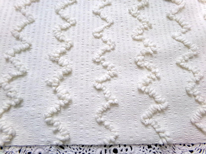Vintage Chenille Fabric, Tufted Floral Bouquet on Cotton Seersucker, 19x26"