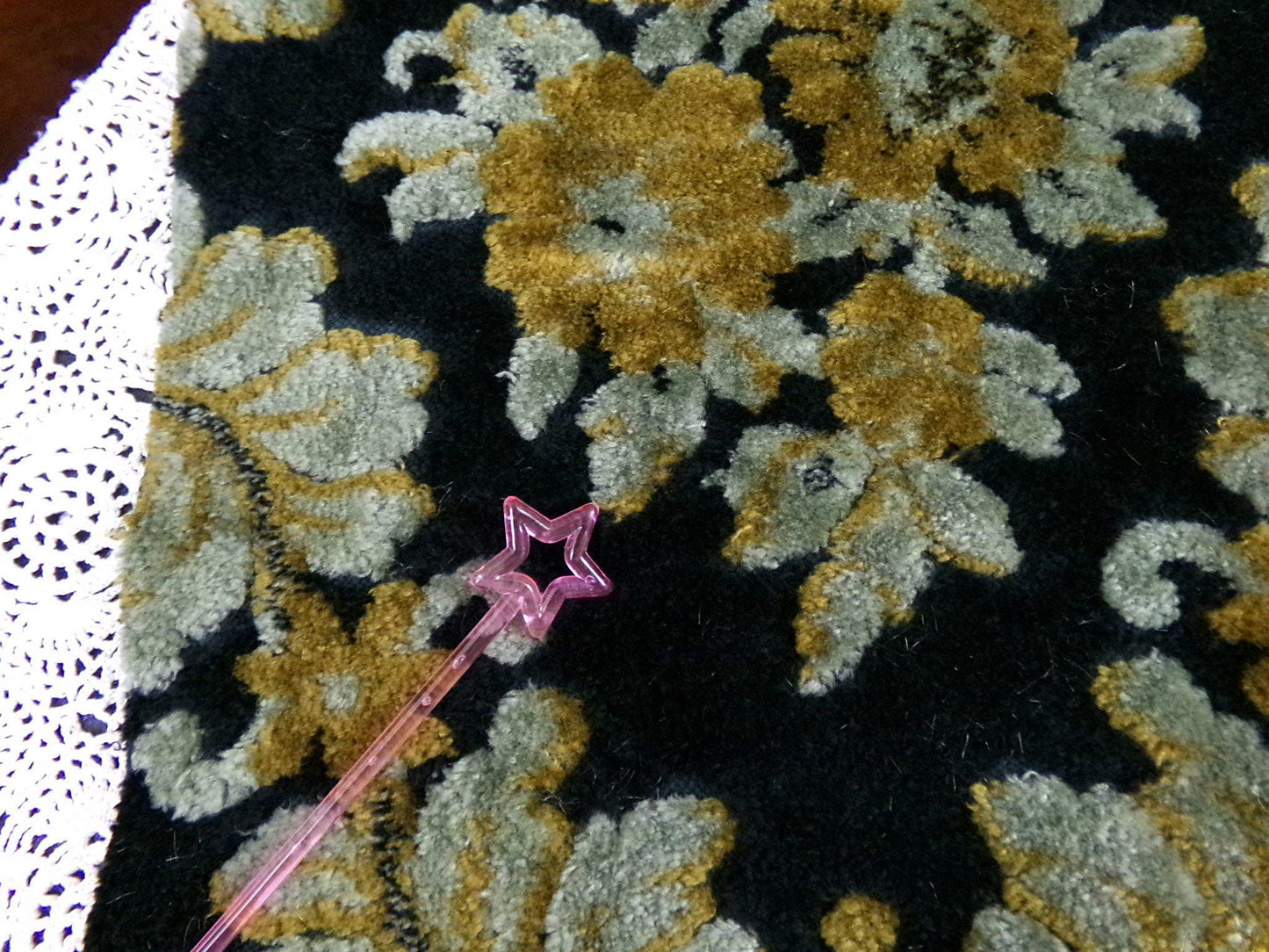 Vintage Damask Velvet Fabric Opulent Soot Black & Silver Grey Gold Upholstery Weight Small Pc 23x25"