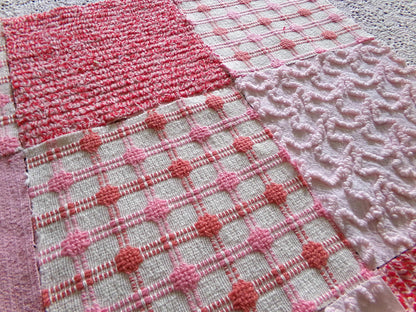 Pink *Strawberry Shortcake* Colors Vintage Chenille Fabric Squares, Set of 17 Adorable 6" Quilt Blocks for Quilting, Sewing