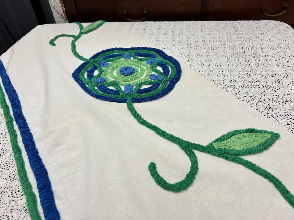 Mod Flower Vintage Chenille Fabric Large 15.5x47" Craft Panel