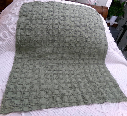 Simple Sage Squares Vintage Style Chenille Fabric, Grid Design, 18x24" Piece