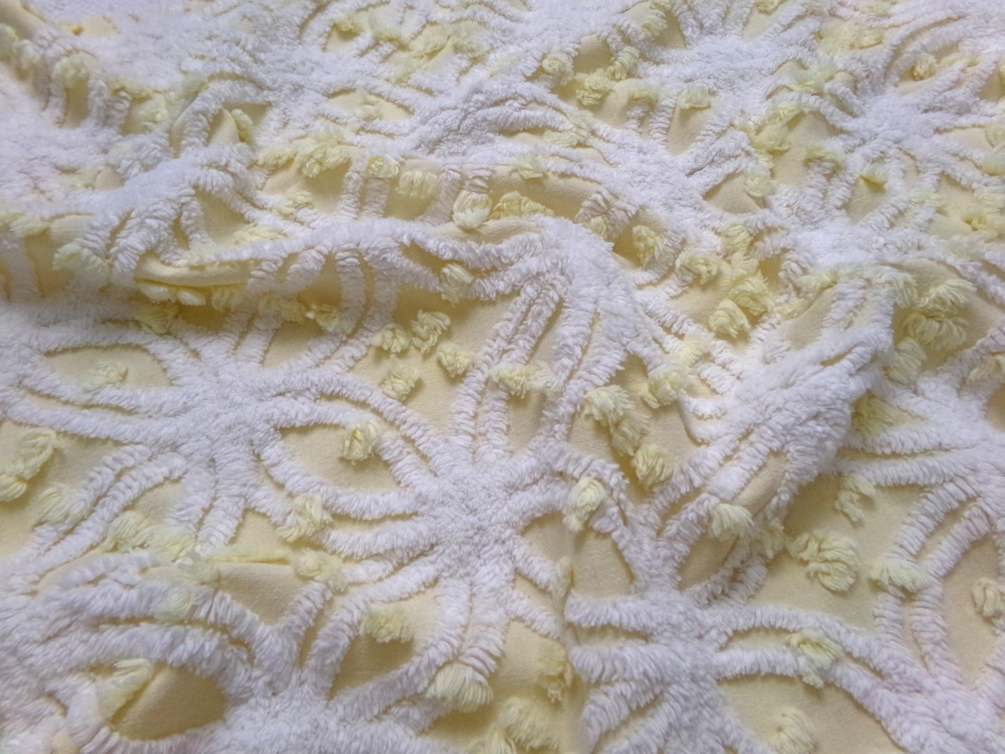 Vintage Sunny Yellow Chenille Fabric Piece, Textured Sewing & Quilt Material 18" x 24"