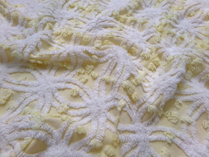 Vintage Sunny Yellow Chenille Fabric Piece, Textured Sewing & Quilt Material 18" x 24"