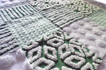 Lucky Star Quilt Squares Set, Rotary Cut from Vintage Chenille Bedspread Fabric, 16 Blocks, 6" x 6" inch, Green & White