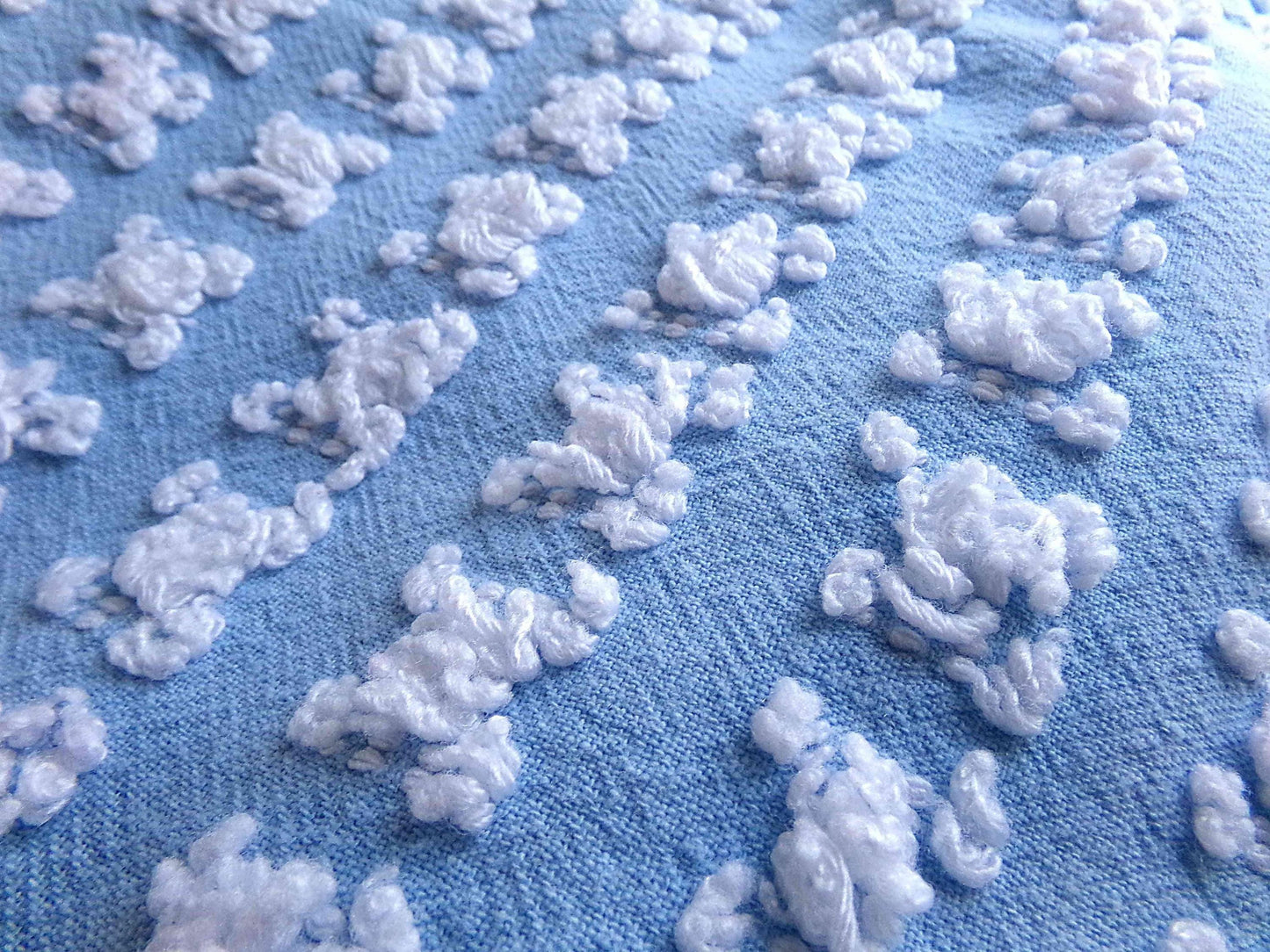 Deeply Serene Blue & White Rosebud Vintage Chenille Fabric, Heirloom Quality Material for Quilts, Pillows, 24" x 17" inch Piece