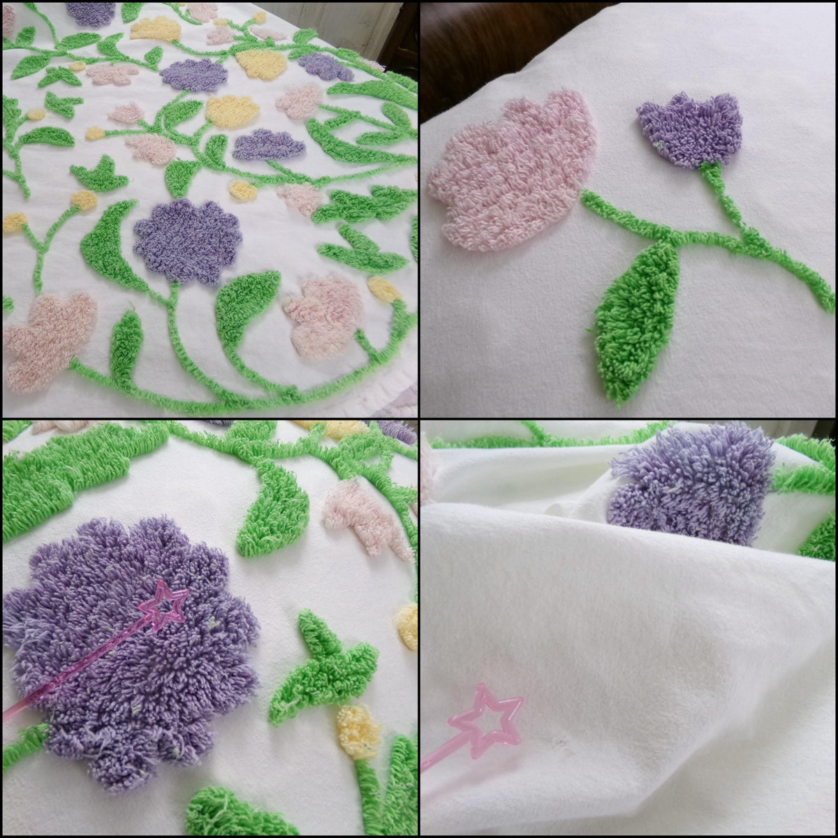 Y2K Vintage Style Chenille Bedspread, Summer Floral Burst TWIN Coverlet