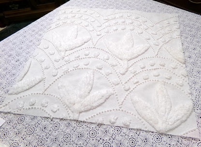 Dainty Vintage Chenille Fabric, Creamy Botanical Leaf Pearl Dots, 20x20" Piece