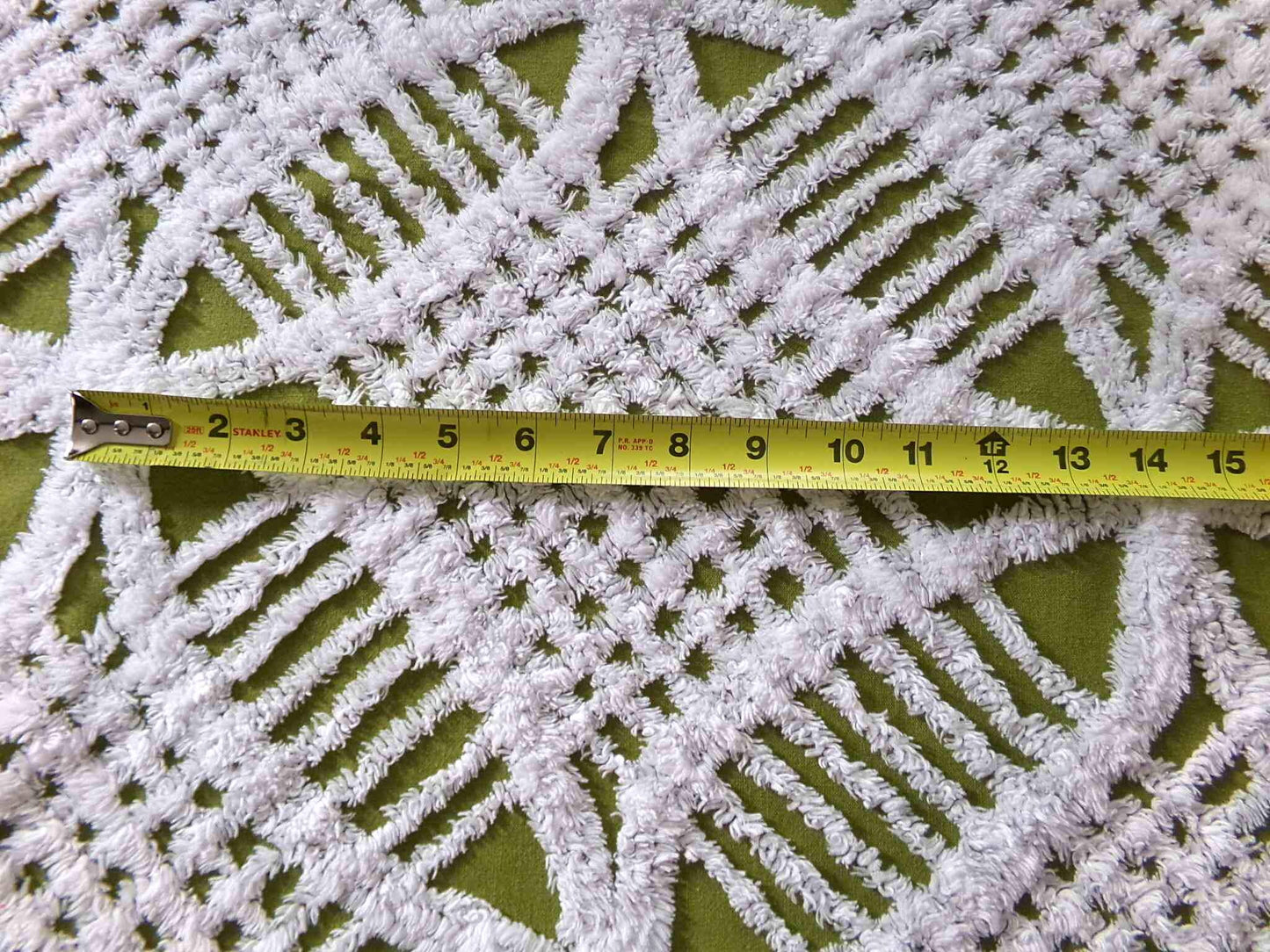 Boho Olive Army Green Vintage Chenille Fabric, 22" x 20" inch Piece, Retro 1970s Hippie Vibes