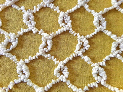 Hippie Vintage Chenille Fabric in Butterscotch Gold with White Chicken Wire Design, 100% Lightweight Cotton, 20" x 24" inch piece
