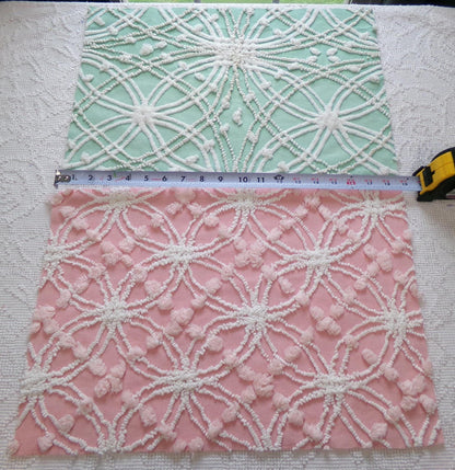 Vintage Chenille Fabric Set in Jade Green & Rose Pink, 2 Piece Bundle 12" x 18" each | Stash Builder for Fiber Arts, Quilting