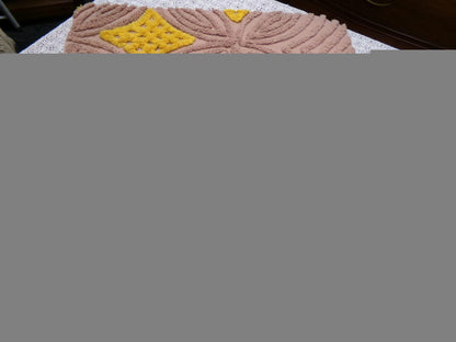 earthy energetic vintage chenille bedspread fabric, 25" x 22" geometric design
