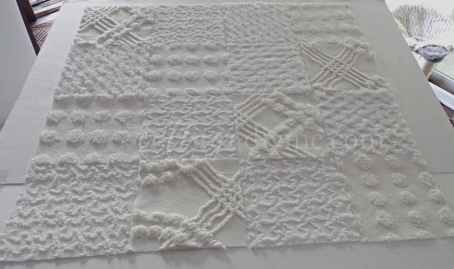 Chenille Quilt Squares Set, "Timeless White," from Vintage Bedspread Fabric, 16 Blocks, 6" inch