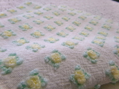 tiny tuft yellow rosebud vintage chenille fabric, textured mini rose design, 18" x 21.5" piece quilt material