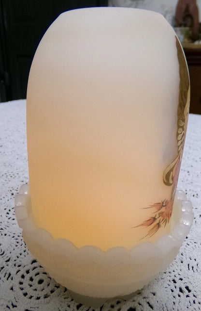 Vtg Fenton Fairy Lamp Angel Praying Heavenly Pink Roses Handpainted Jackson #10