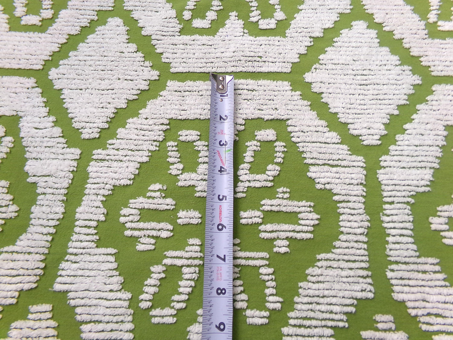 Boho Vintage Chenille Bedspread Fabric, Avocado Green White Daisy 19" x 26" cut piece